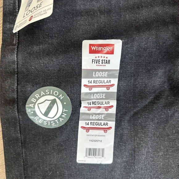 NEW Wrangler Boys Five Star Premium Loose Jeans Black Size 14 Regular - Picture 2 of 4